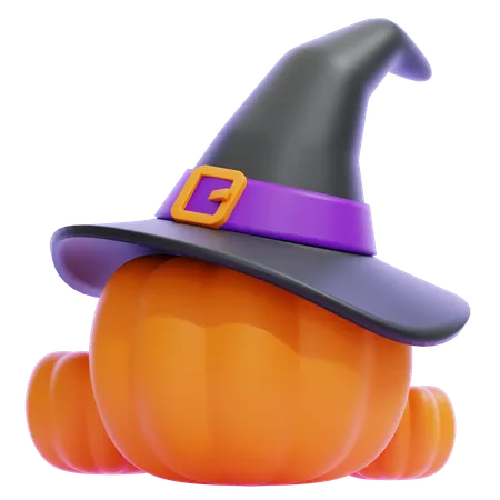 Pumpkin With Witch Hat  3D Icon