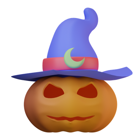 Pumpkin With Witch Hat  3D Icon