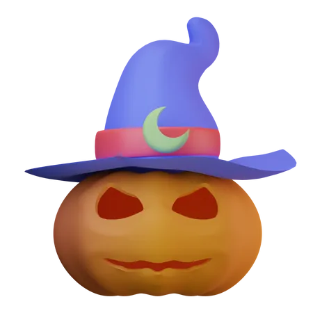 Pumpkin With Witch Hat  3D Icon