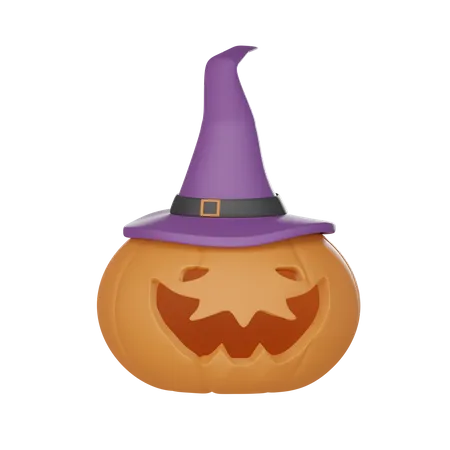 3 D Halloween Pumpkin With Hat 3D Icon