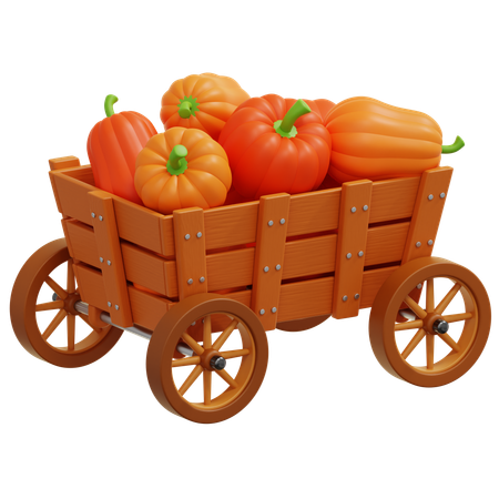 Pumpkin Wooden Cart  3D Icon