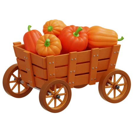 Pumpkin Wooden Cart  3D Icon