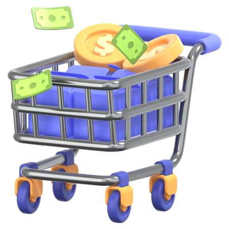 Purchase Transaction With Money Cart Sign  3D Icon