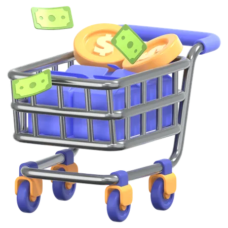 Purchase Transaction With Money Cart Sign  3D Icon