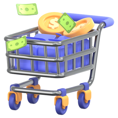 Purchase Transaction With Money Cart Sign  3D Icon