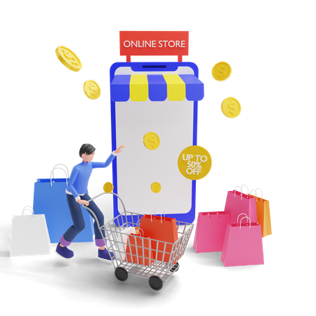Purchasing from sale at shopping app 3D Illustration