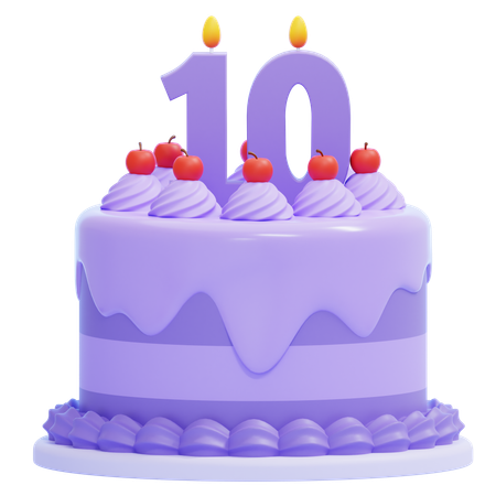 Purple Birthday Cake with Number 10 Candle  3D Icon