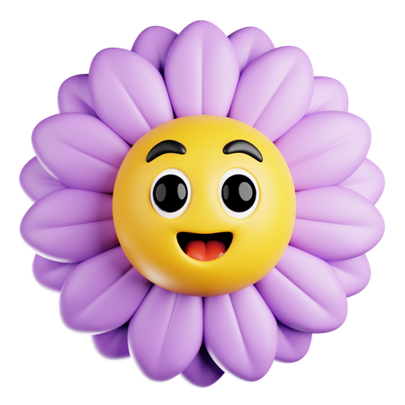 Purple Daisy with Cheerful Smile  3D Icon