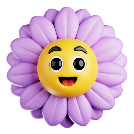 Purple Daisy with Cheerful Smile  3D Icon