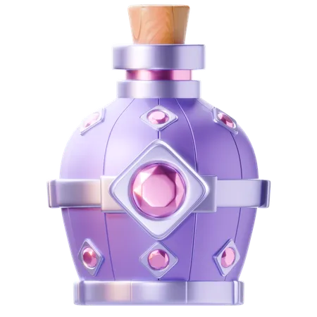 A Purple Elixir Bottle With A Combination Of Violet And Purple Diamond Like Details Set In A Wooden Frame Perfect For 3 D Game Design 3D Icon