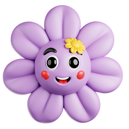 Purple Flower with Cheeks  3D Icon
