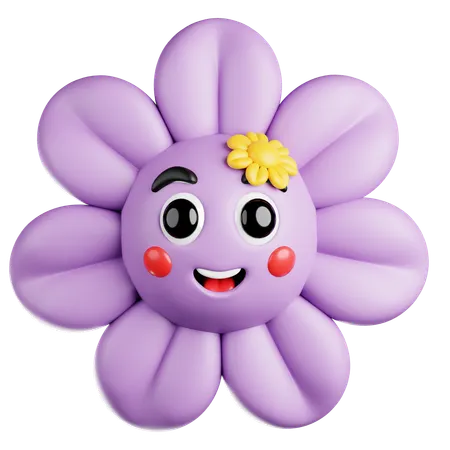 Purple Flower with Cheeks  3D Icon