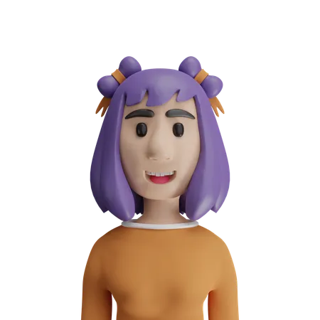 Purple Hair Woman  3D Icon