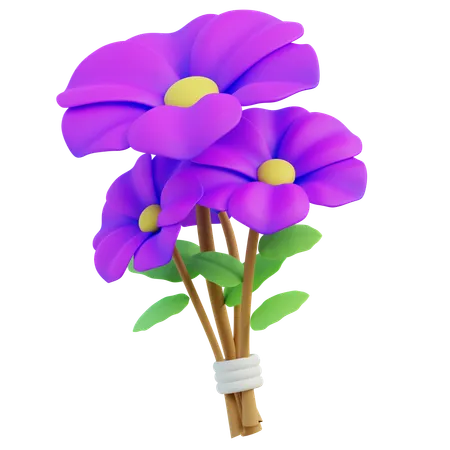 Vibrant Purple Hibiscus Flowers Tied With White Ribbon 3D Icon