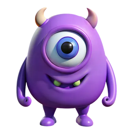 Purple Monster with One Eye  3D Icon