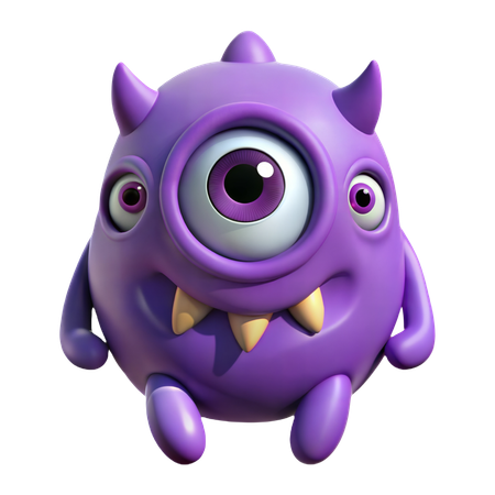 Purple Monster with Three Eyes  3D Icon