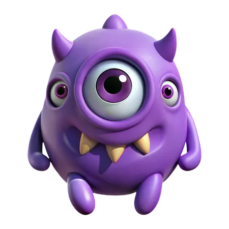 Purple Monster with Three Eyes  3D Icon