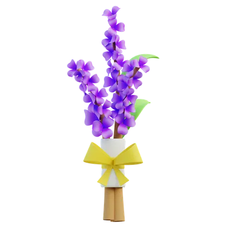 Hanging Purple Wisteria Flowers With Yellow Bow 3D Icon
