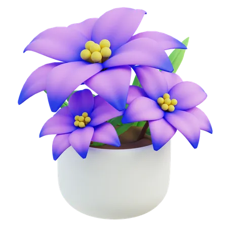 Potted Purple Zinnia Flowers 3D Icon