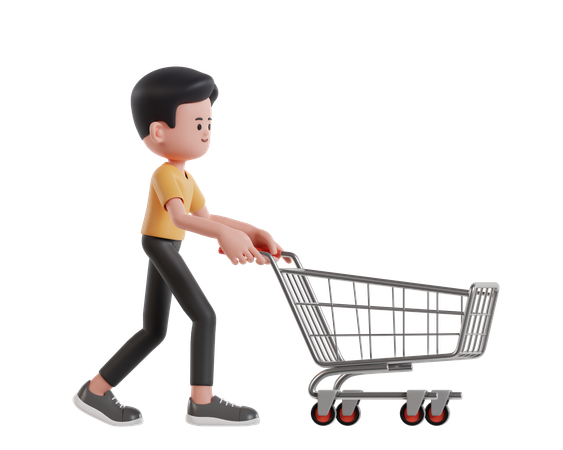 Pushing Shopping Cart  3D Illustration