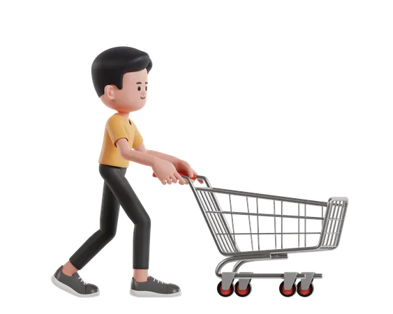 Pushing Shopping Cart  3D Illustration