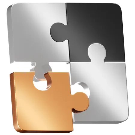 This Icon Features A Set Of Interlocking Puzzle Pieces With A Sleek 3 D Design Rendered In Metallic Silver And Copper Tones It Represents Concepts Such As Problem Solving Teamwork And Strategic Thinking Making It Perfect For Use In Educational Materials Team Building Exercises And Applications That Focus On Cognitive Skills And Solutions 3D Icon