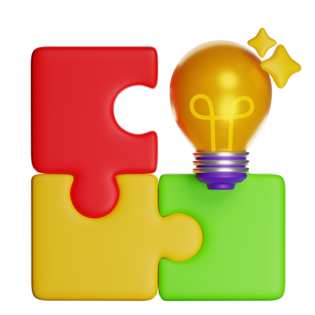 Puzzle Pieces With Light Bulb  3D Icon