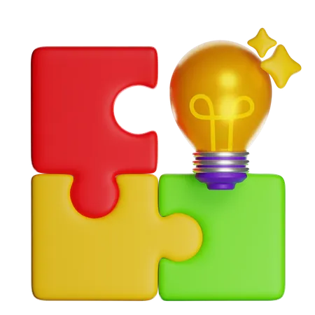 Puzzle Pieces With Light Bulb  3D Icon