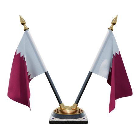 Qatar Double Desk Flag Stand 3D Illustration