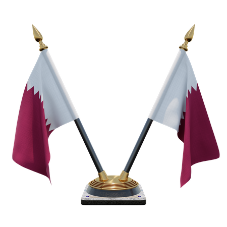 Qatar Double (V) Desk Flag Stand  3D Icon