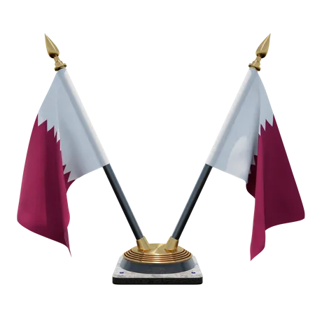 Qatar Double (V) Desk Flag Stand  3D Icon