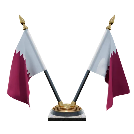 Qatar Double (V) Desk Flag Stand 3D Icon