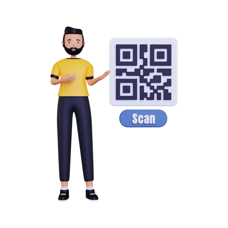 Qr Code With Scan Button 3D Illustration