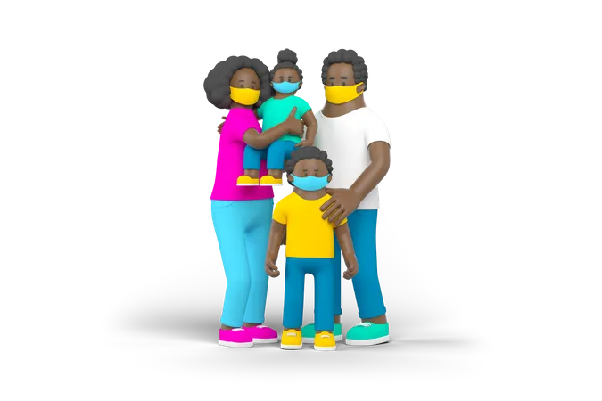 Quarantäne-Familie  3D Illustration