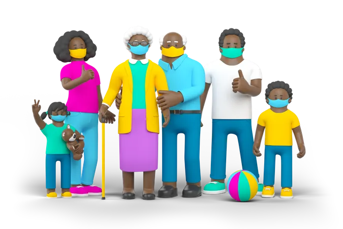 Quarantine black family  3D Illustration