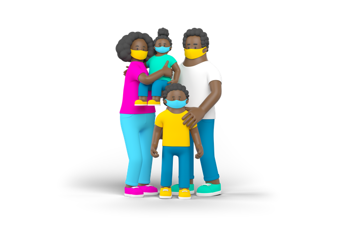 Quarantine Family  3D Illustration