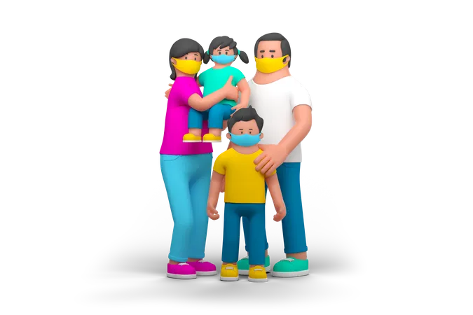 Quarantine Family  3D Illustration