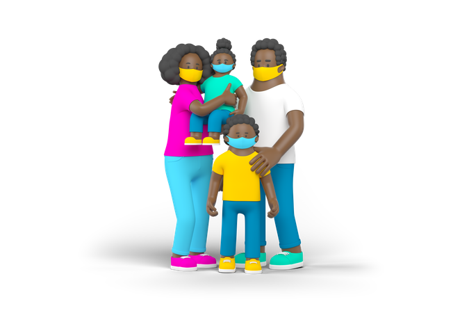 Quarantine Family 3D Illustration