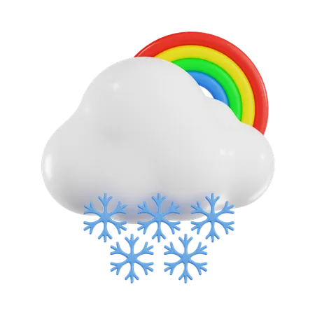 Queda de neve nublada com arco-íris  3D Icon