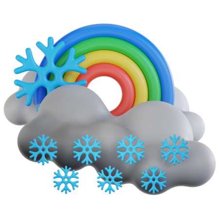 Queda de neve nublada com arco-íris  3D Icon
