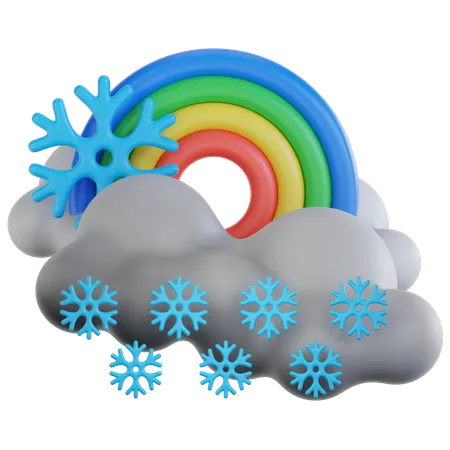 Queda de neve nublada com arco-íris  3D Icon
