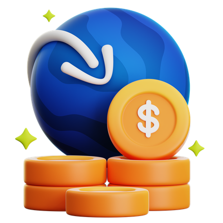 Queda na renda da economia global  3D Icon