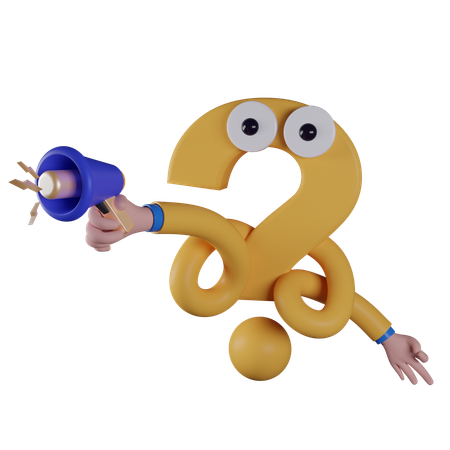 Question cartoon holding maghaphone  3D Icon