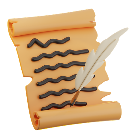 Quill Pen and Scroll  3D Icon