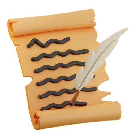 Quill Pen and Scroll  3D Icon