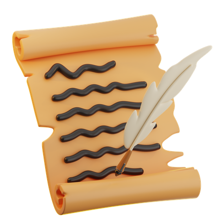 Quill Pen and Scroll  3D Icon