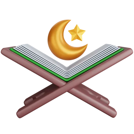3 D Rendering Islamic Book With Crescent Moon Symbol Isolated 3D Icon