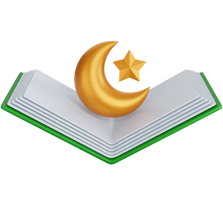 3 D Rendering Open The Islamic Book With Moon And Star Symbols Above Isolated 3D Icon