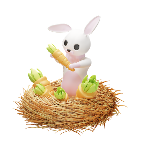 Rabbit and carrot in nest  3D Icon
