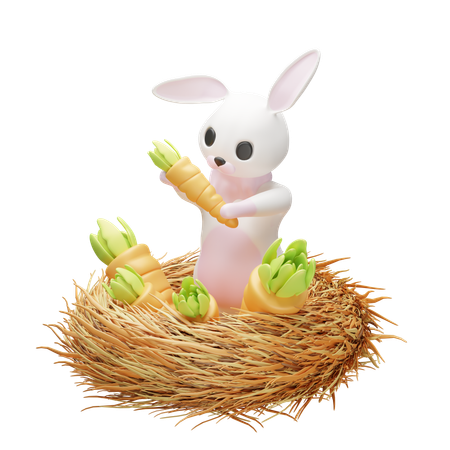 Rabbit and carrot in nest  3D Icon